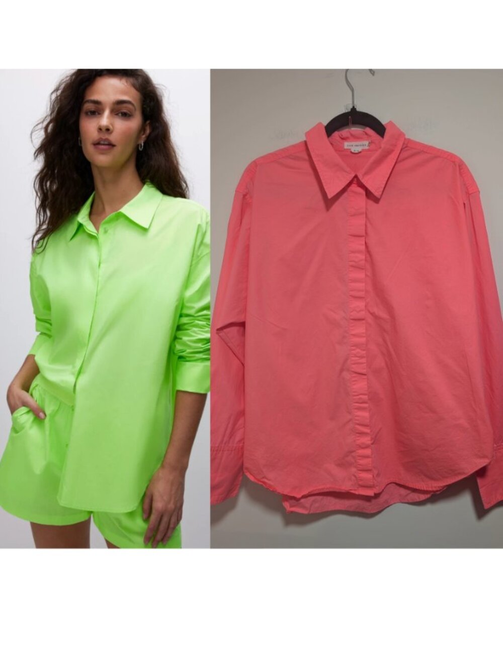 Good American | Coated Poplin Weekend Longsleeve Shirt In Fiery Coral